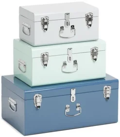 Petite Déco Oppbevaringskasser Koffert 3-pack, Grå/Blå