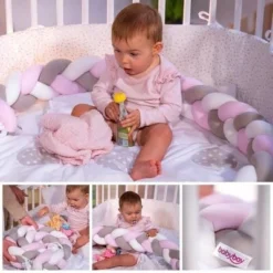 Babybay Flettet Sengekant, White/Beige/Aqua -SexyHair-butikk 501971 3611 3b