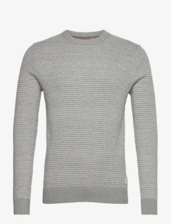 Jack & Jones JJEATLAS KNIT CREW NECK - LIGHT GREY MELANGE