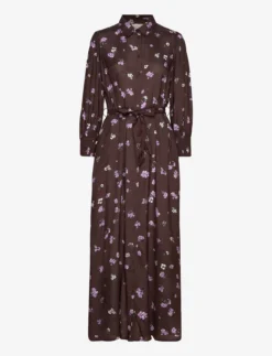 Kaffe KAjava Long Dress - BROWN / PURPLE / BLUE FLOWER