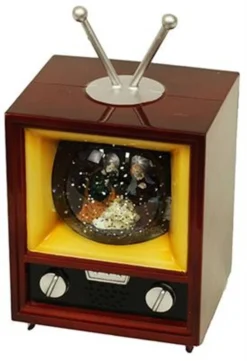 Snøkule I Retro TV Med Glasskule Med Vann Og Snø Med Led-Lys